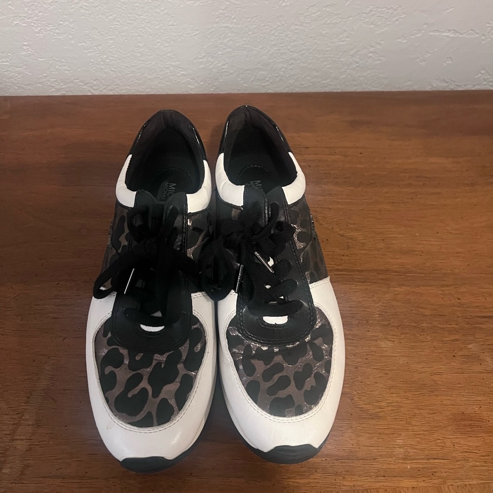 Michael Kors Stylish Black and White Sneakers with Leopard Print